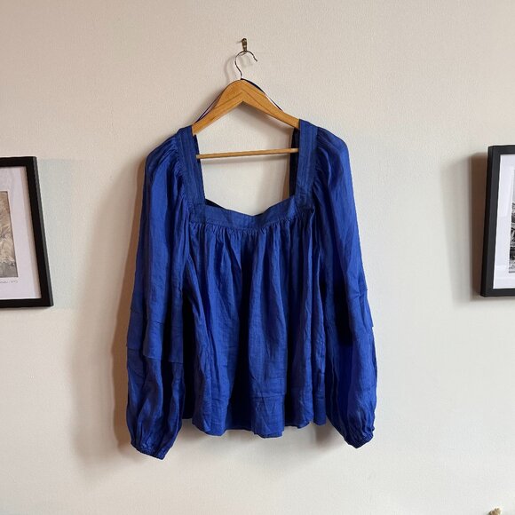 Banana Republic Ramie Square Neck Blouse in Voltage Blue - Plus Size - Picture 4 of 4